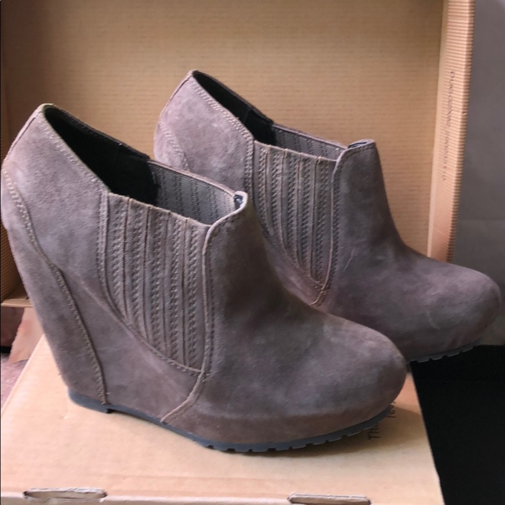 Luxury Rebel Brown Suede wedge ankle booties heels